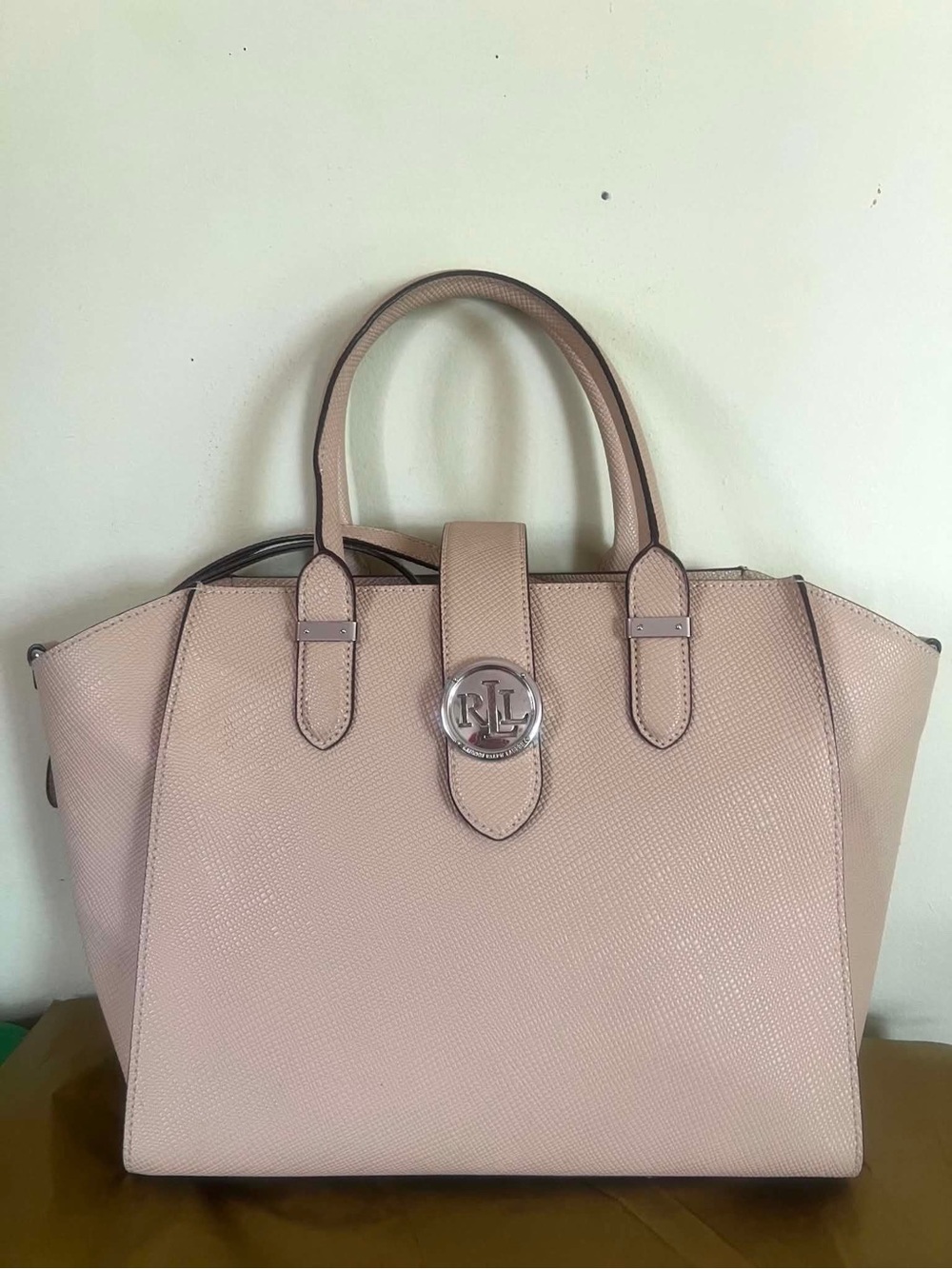 Ralph Lauren Tan Leather Satchel with RL Medallion